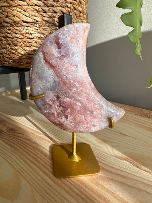 Pink amethyst moon on stand